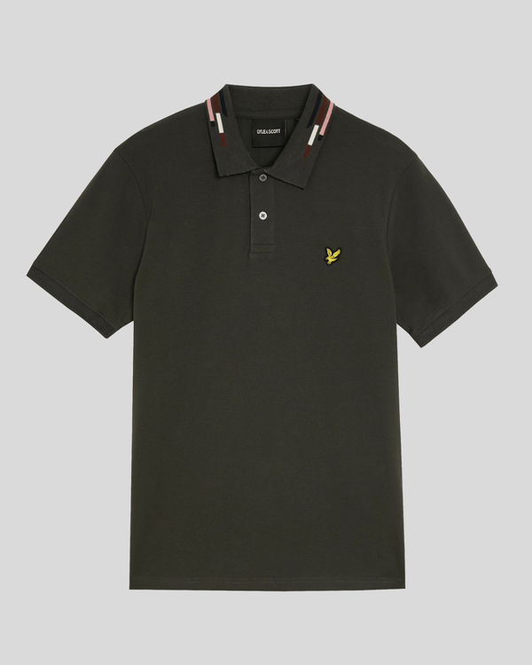 Lyle & Scott Striped Tipped Polo Shirt Gunmetal/ Foam