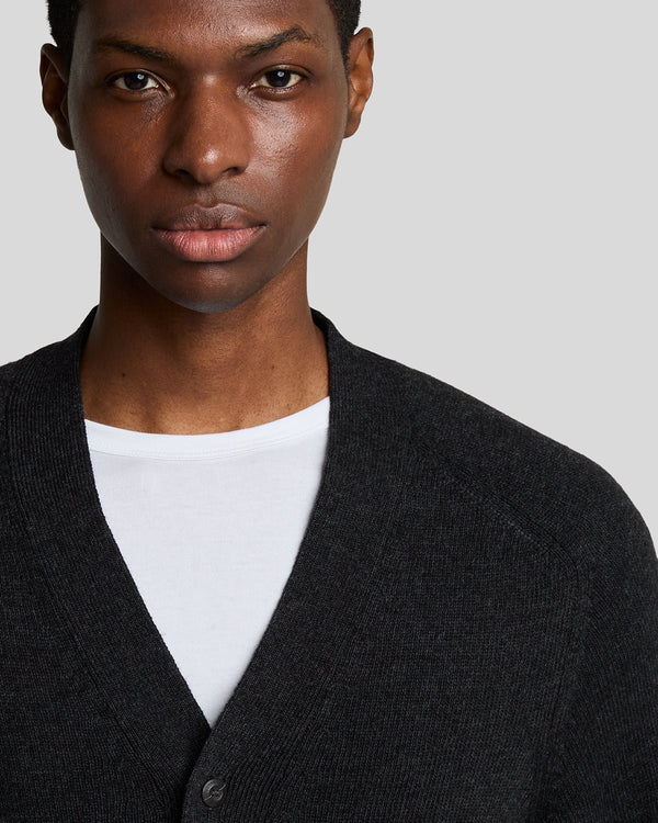Lyle & Scott V Neck Knit Cardigan Black Heather