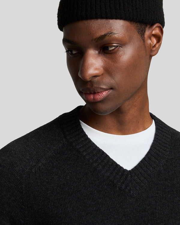 Lyle & Scott V Neck Knit Jumper Black Heather