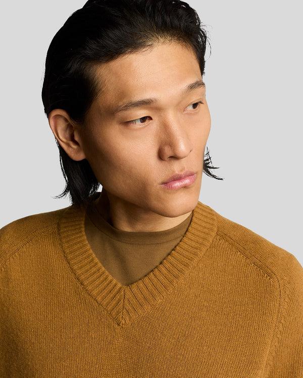 Lyle & Scott V Neck Knit Jumper Golden Heather