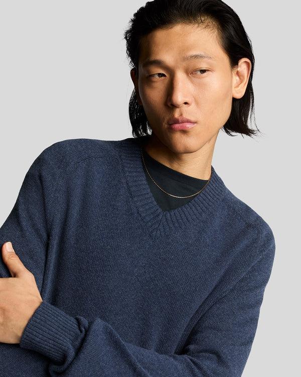 Lyle & Scott V Neck Knit Jumper Navy Heather