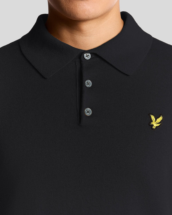 Lyle & Scott Merino Blend Long Sleeve Polo Shirt Dark Navy