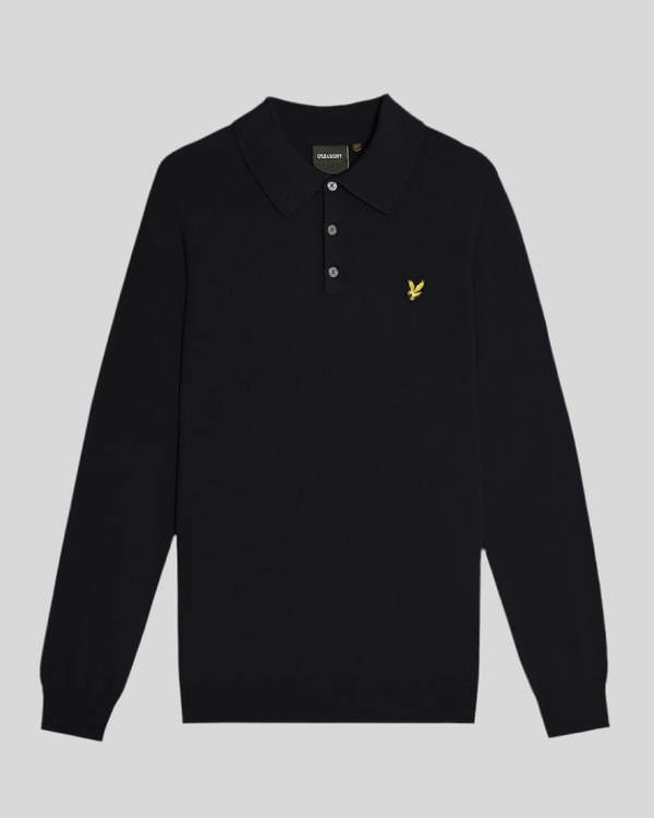 Lyle & Scott Merino Blend Long Sleeve Polo Shirt Dark Navy