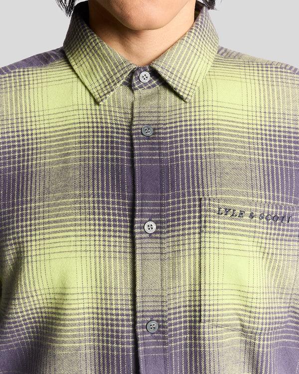 Lyle & Scott Ombre Check Flannel Shirt Greystone/ Laser Beam