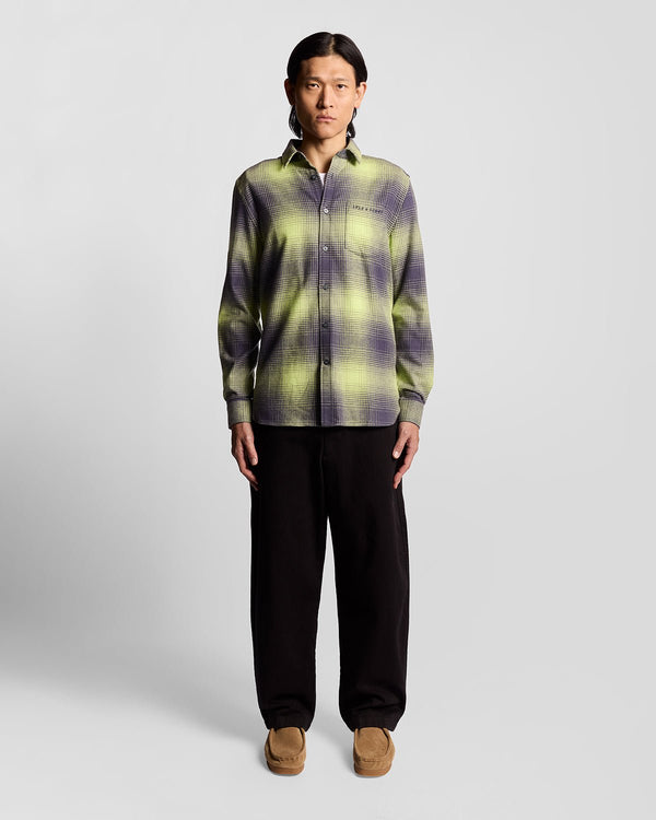lyle & scott Ombre Check Flannel Shirt Greystone/ Laser Beam