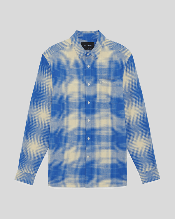 Lyle & Scott Ombre Check Flannel Shirt Putty/ Strobe Blue
