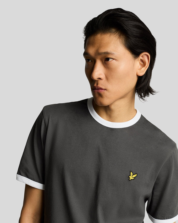 Lyle & Scott Ringer Cotton Crew Neck T-Shirt Gunmetal/ White