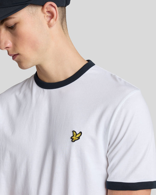 Lyle & Scott Ringer Cotton Crew Neck T-Shirt White/ Dark Navy