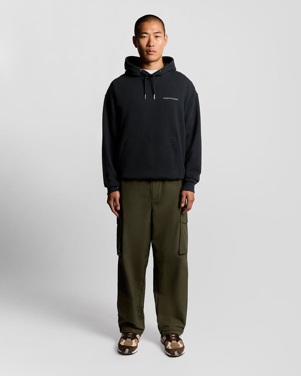 lyle & scott Script Brushback Fleece Hoodie Dark Navy