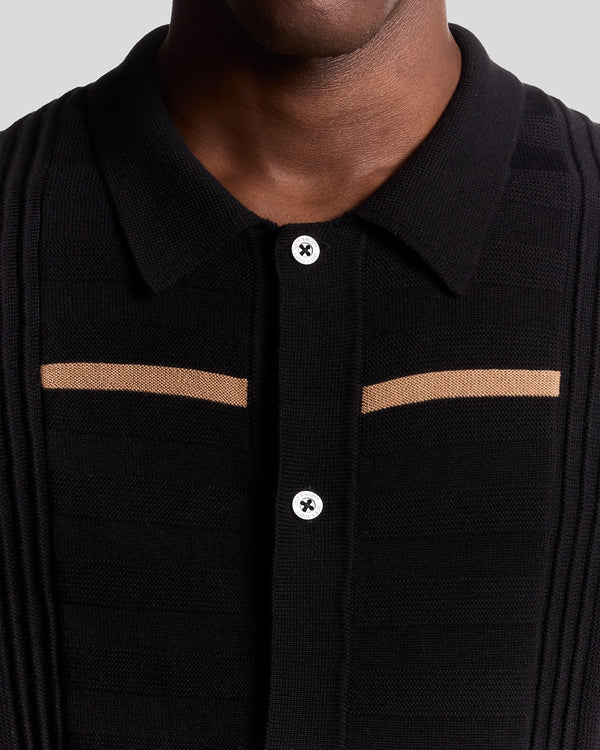 Lyle & Scott Striped Ottoman Collared Cardigan Jet Black/ Tigers Eye