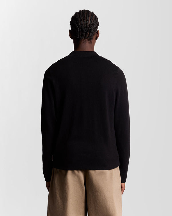 lyle & scott Striped Ottoman Collared Cardigan Jet Black/ Tigers Eye