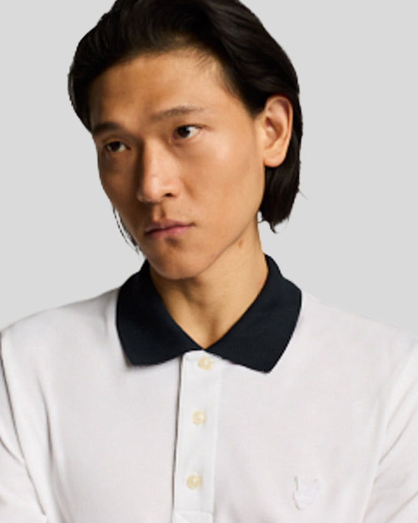 Lyle & Scott Superfine Cotton Contrast Polo Shirt White/ Dark Navy