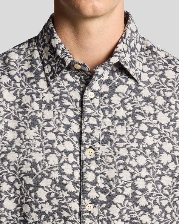 Lyle & Scott Viscose Blend Floral Jacquard Shirt Jet Black/ White