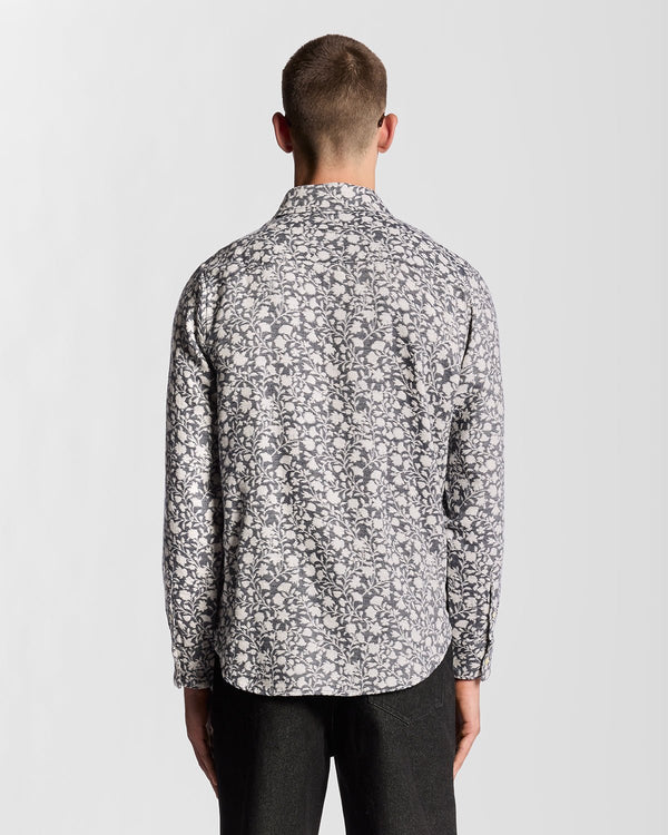 Lyle & Scott Viscose Blend Floral Jacquard Shirt Jet Black/ White