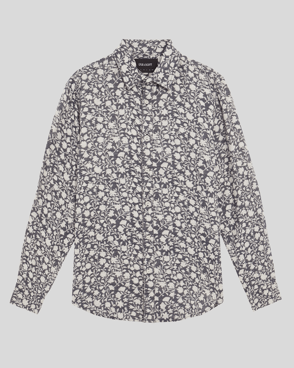 Lyle & Scott Viscose Blend Floral Jacquard Shirt Jet Black/ White