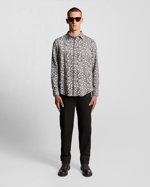 lyle & scott Viscose Blend Floral Jacquard Shirt Jet Black/ White