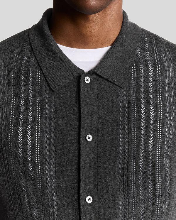 Lyle & Scott Wool Blend Cable Knit Shirt Charcoal Marl