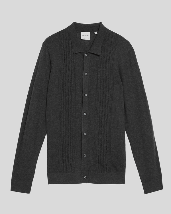 Lyle & Scott Wool Blend Cable Knit Shirt Charcoal Marl