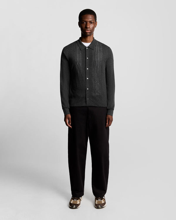 lyle & scott Wool Blend Cable Knit Shirt Charcoal Marl