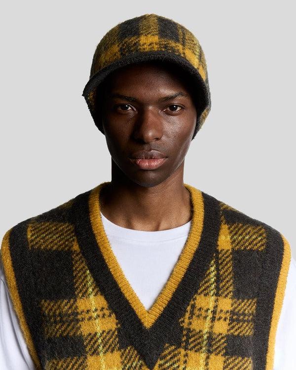Lyle & Scott Wool Blend Tartan Tam Hat Anniversary Gold