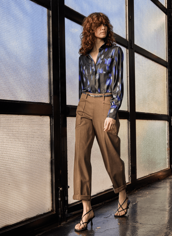 Lyssé Aitana Utility Pleated Detail Blouse Motion Blur Streak