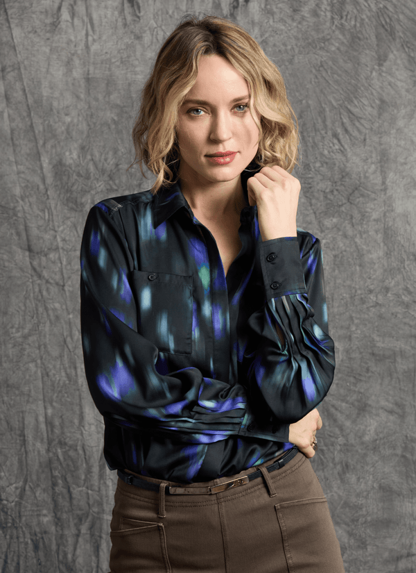 lyssé Aitana Utility Pleated Detail Blouse Motion Blur Streak