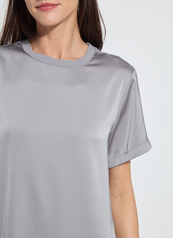 Lyssé Aline Crew Neck Mix Media Top Dark Heather Grey