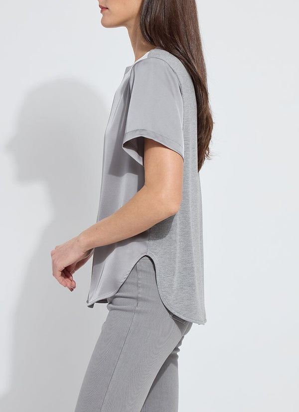 Lyssé Aline Crew Neck Mix Media Top Dark Heather Grey