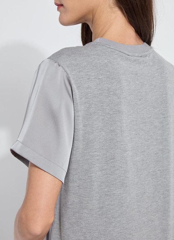 Lyssé Aline Crew Neck Mix Media Top Dark Heather Grey