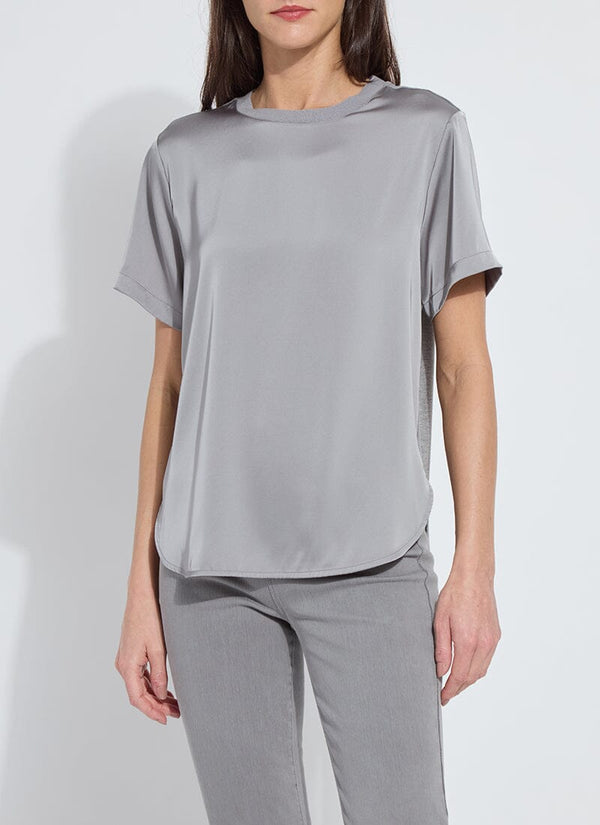 lyssé Aline Crew Neck Mix Media Top Dark Heather Grey