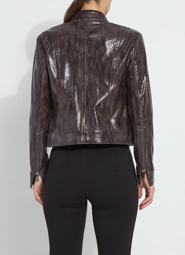 Lyssé Bennett Patent Vegan Leather Jacket Liquid Mocha Snake