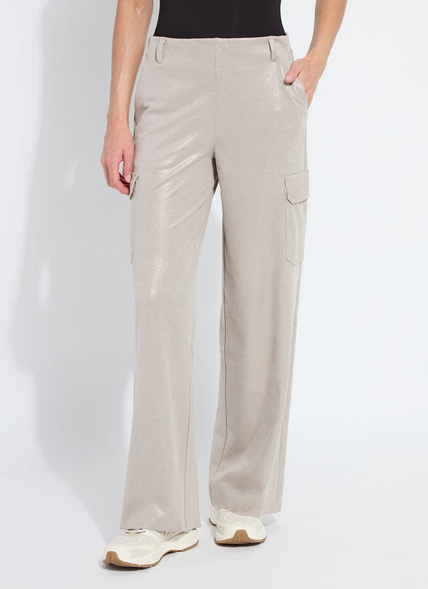 lyssé Callie Patent Foil Vegan Suede Cargo Pant Liquid Soft Taupe