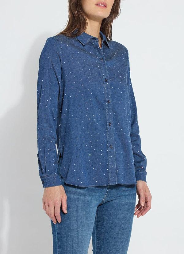 Lyssé Cataleya Crystal St Chambray Shirt Curvy Dark Midwash