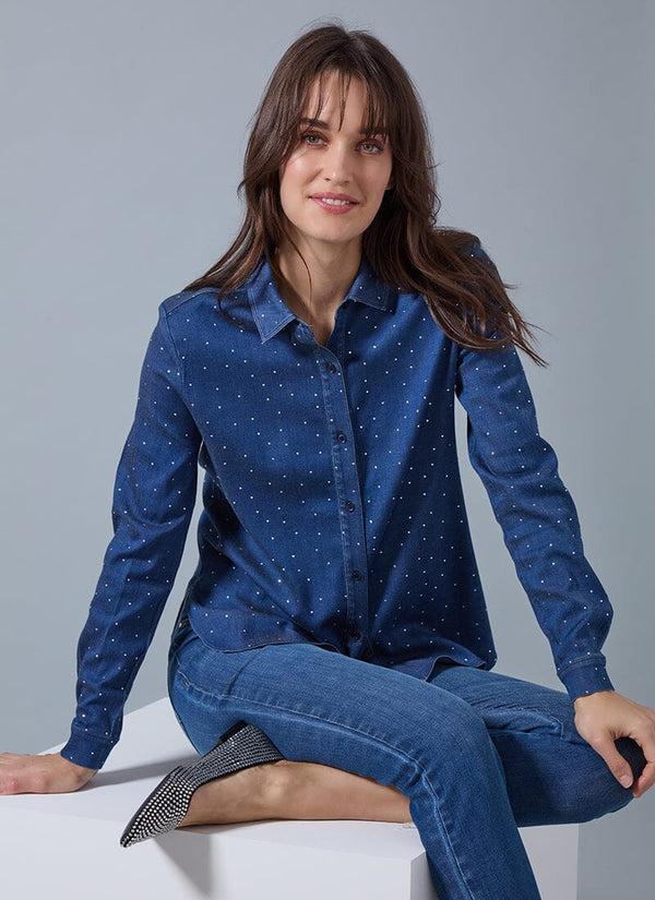lyssé Cataleya Crystal St Chambray Shirt Dark Midwash