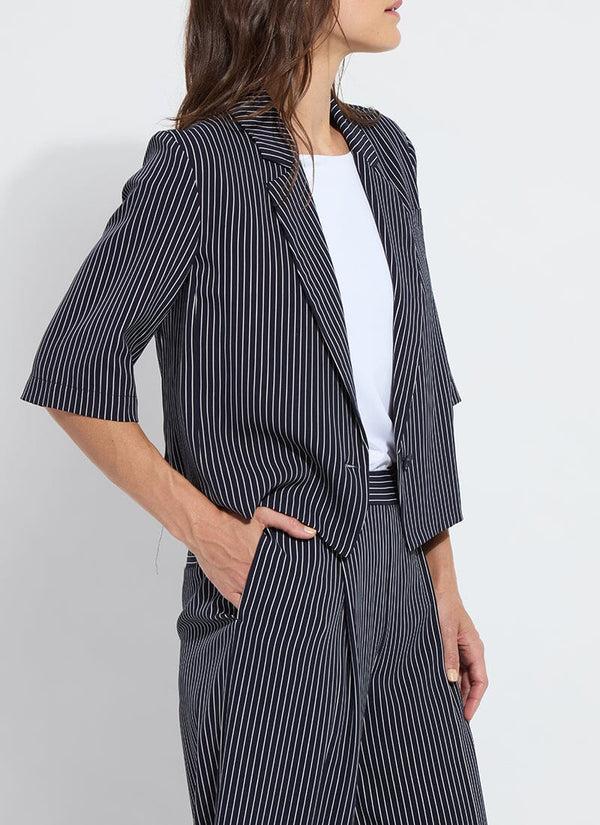 Lyssé Clarette Cropped Short Slv Blazer Marine Pinstripe