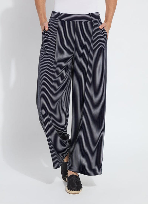 Lyssé Clarette Pleated Trouser (28" Inseam) Marine Pinstripe