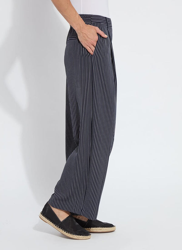 Lyssé Clarette Pleated Trouser (28" Inseam) Marine Pinstripe