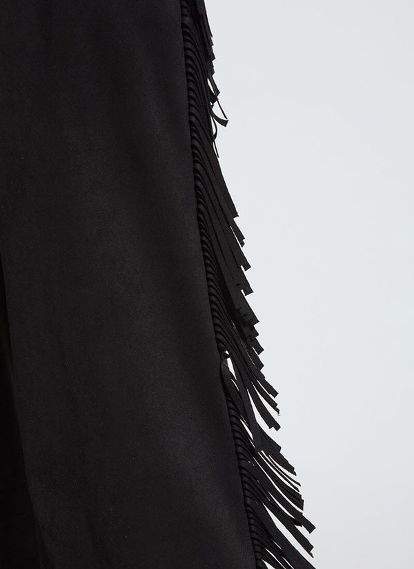 Lyssé Cooper Fringe Wide Leg Crop Vegan Suede Pant Black