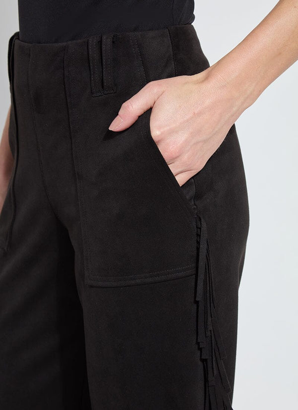Lyssé Cooper Fringe Wide Leg Crop Vegan Suede Pant Black