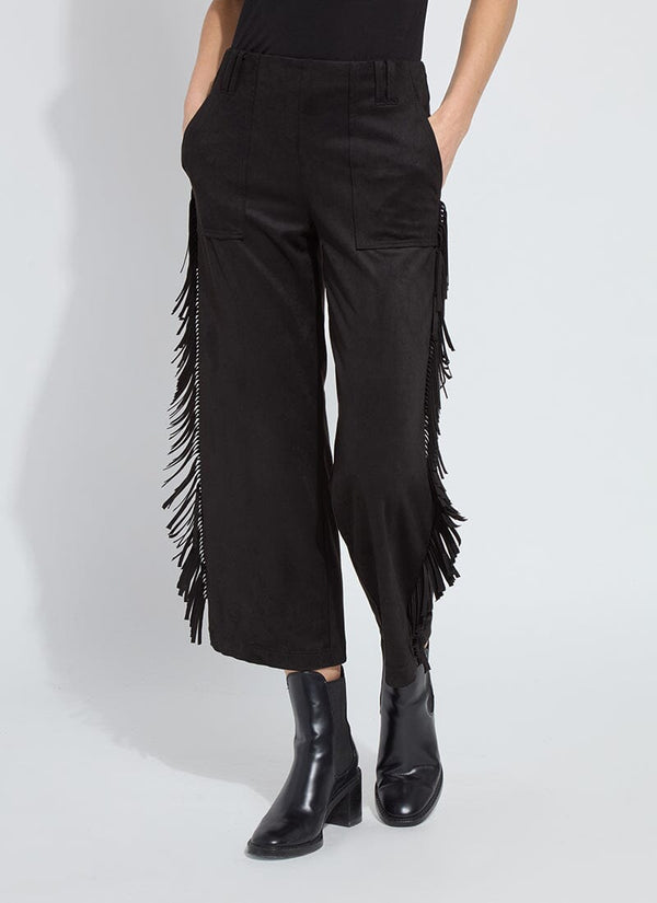 lyssé Cooper Fringe Wide Leg Crop Vegan Suede Pant Black