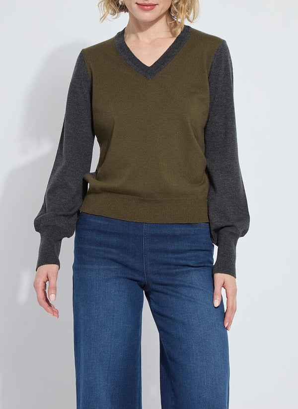 lyssé Corinne Washable 100% Merino Wool V-Neck Sweater Charcoal/Combat