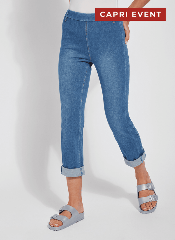 Lyssé Cropped Boyfriend Denim (24" Inseam Cuffed) Mid Wash