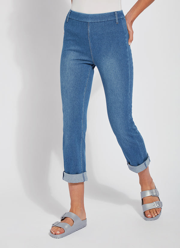 lyssé Cropped Boyfriend Denim (24" Inseam Cuffed) Mid Wash