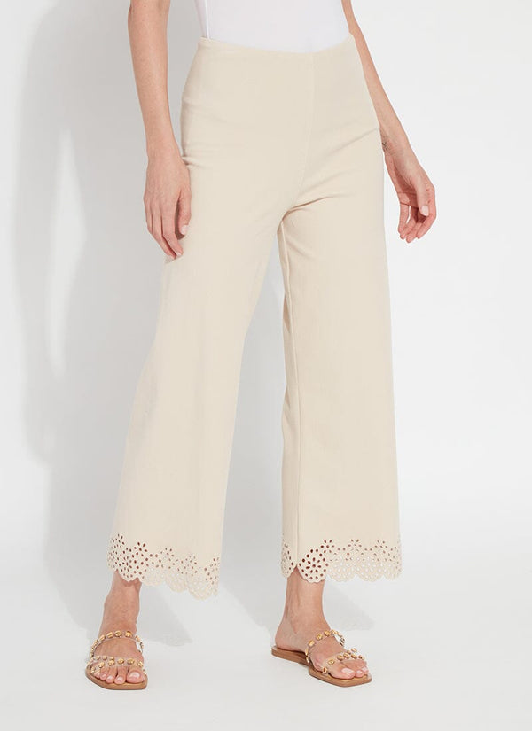 Lyssé Cropped Embroidered Eyelet Wide Leg (26" Inseam) Light Almond
