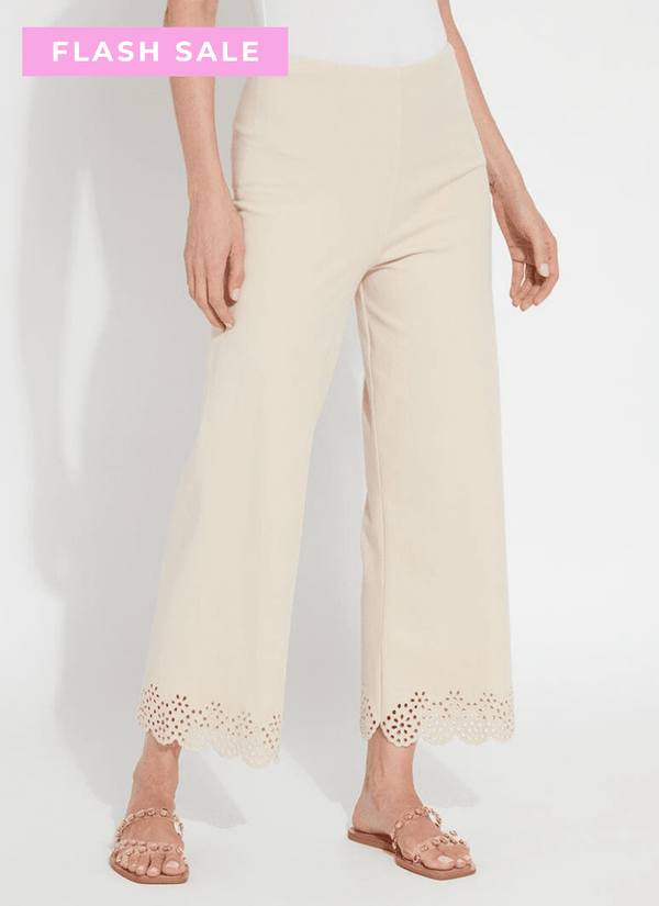 Lyssé Cropped Embroidered Eyelet Wide Leg (26" Inseam) Light Almond