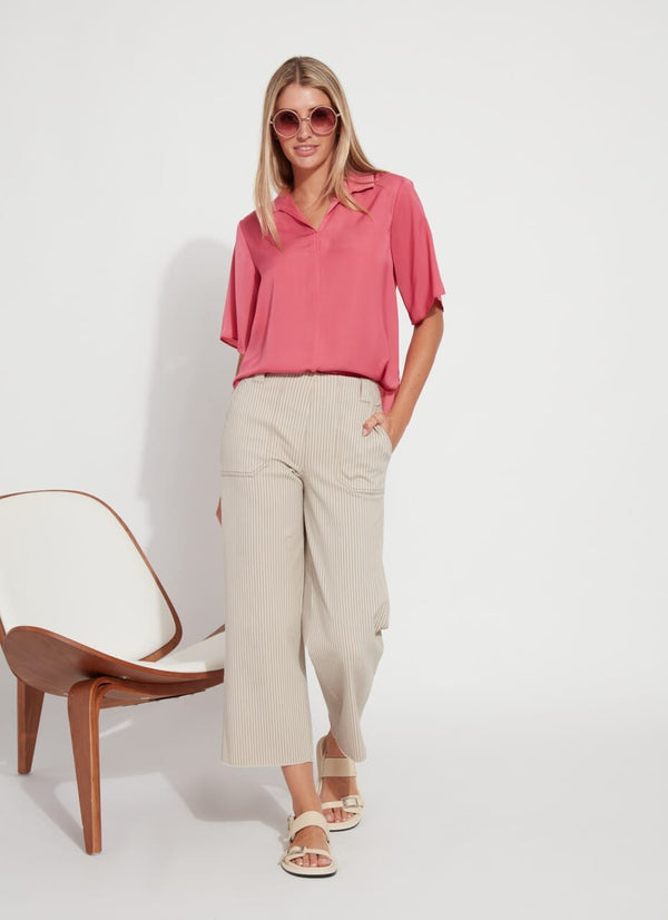 Lyssé Cropped Kate Pant (26" Inseam) Khaki Ledger Lines
