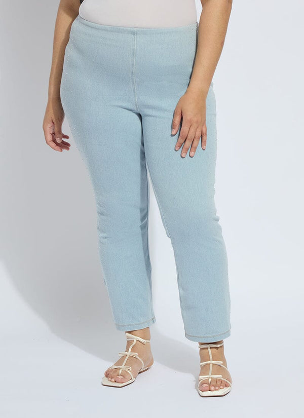 lyssé Crystal Embellished Ankle Babyboot (Curvy 27" Inseam) Tinted Blue