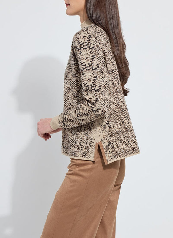 Lyssé Declan Mock Neck Jacquard Sweater Curvy Lux Camel Snake Jacquard
