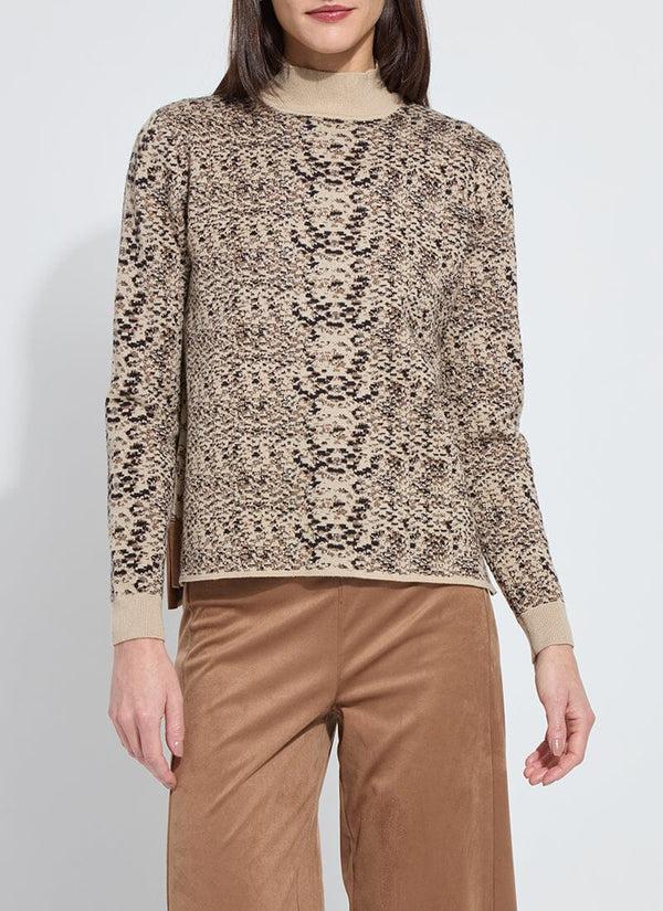 lyssé Declan Mock Neck Jacquard Sweater Curvy Lux Camel Snake Jacquard