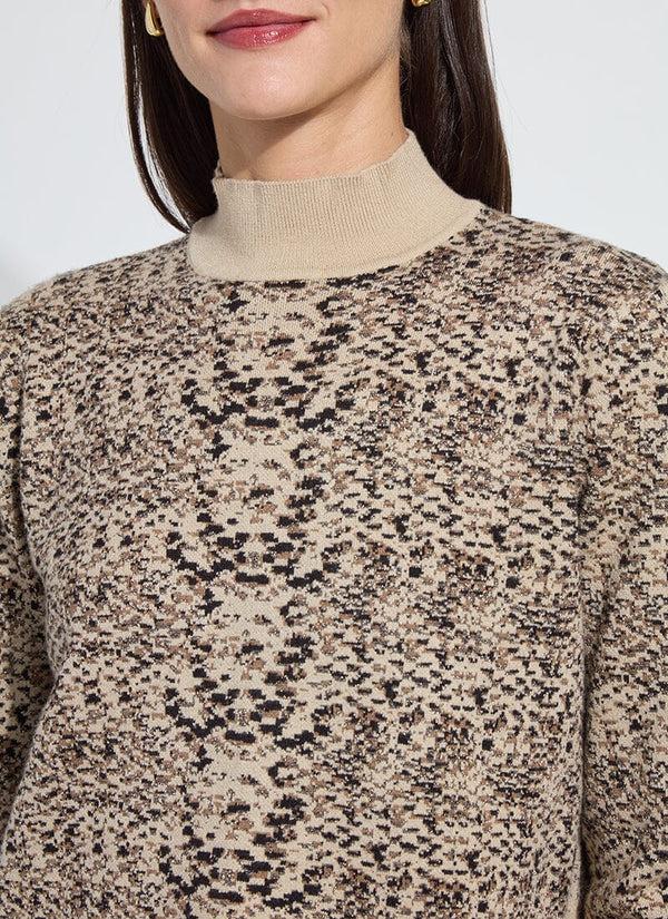 Lyssé Declan Mock Neck Jacquard Sweater Lux Camel Snake Jacquard